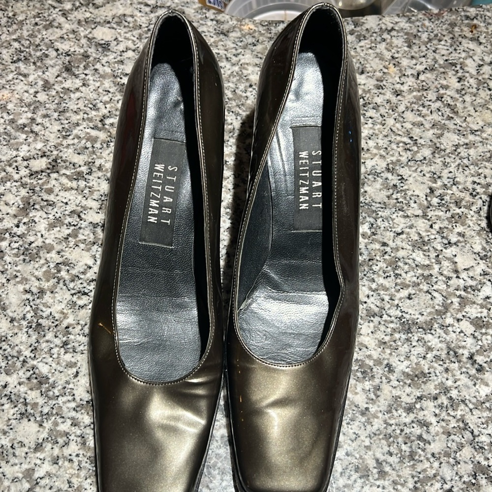 Stuart Weitzman Square Toe Chunky Block Heels Sz 8 AA vintage 90s office luxe